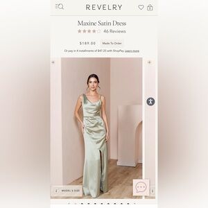 Revelry Maxine Satin bridesmaid dress in silver sage, size 10(altered to petite)